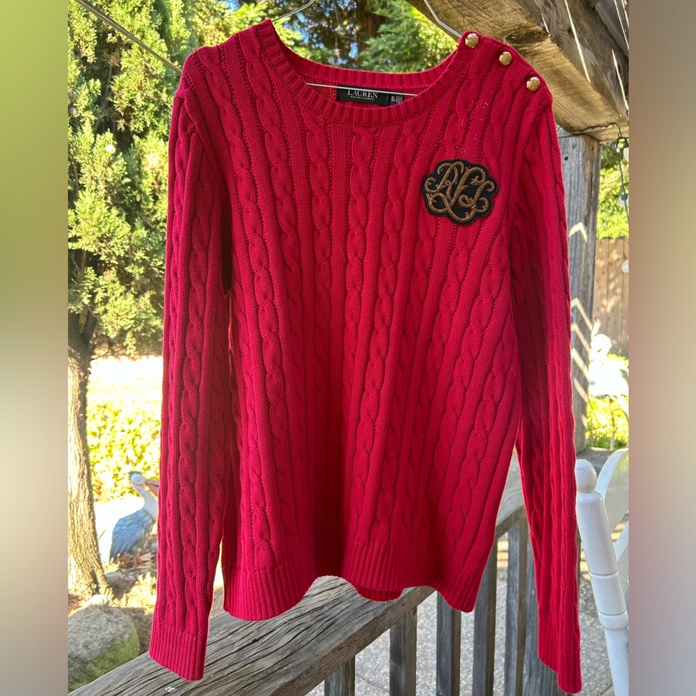 Ralph Lauren Cableknit red sweater, size xl